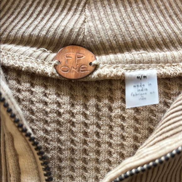 Free People Cream zip waffle Neck Sweater with Relaxed Fit - Picture 4 of 4